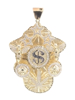 Large Custom Diamond-Cut 10KT Gold Round CZ Dollar Sign Hip-Hop Pendant 4 3/4"