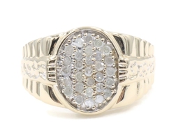 Men's 0.50 Ctw Round Diamond Oval Cluster 10KT Yellow Gold Watch Band Ring 5.31g