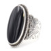 Women's Estate Sterling Silver Oval Cabochon Cut Onyx Solitaire Filigree Ring 