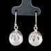 White Round Cultured Pearl Sterling Silver Leaf Detailed Dangle Earrings Israel