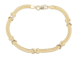 Estate Fancy 10KT Yellow Gold X Style Chain Link 7 1/4" Women's Bracelet 3.9g
