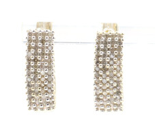 1.10 ctw Round Diamond Three Row 0.7" Women's 10K Yellow Gold Hoop Earrings 4.4g