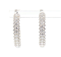 1.00 ctw Round Diamond 0.8" Medium 14KT White Gold Women's Hoop Earrings 4.6g