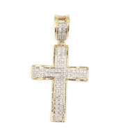 Classic 1.4" Two Tone 10KT Gold 0.40 ctw Round Diamond Cross Necklace Pendant
