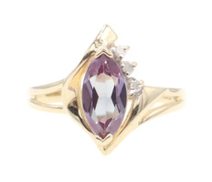 0.60 Ct Marquise Lab-Created Purple Sapphire & Natural Diamond 14KT Gold Ring CI