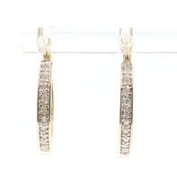 Estate 0.20 ctw Round Diamond 10KT Yellow Gold 0.8" Round Hoop Earrings - 2.4g