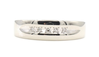 Men's 5-Stone 0.06 Ctw Single Cut Diamond 6mm 14KT White Gold Wedding Band 5.4g
