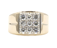 Estate 1.25 ctw Round Diamond Square Cluster 14KT Yellow Gold Signet Ring 6.0g