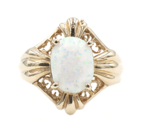 Women's 1.85 Ct Oval Cabochon Lab-Created Opal 10KT Yellow Gold Solitaire Ring