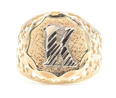 Estate 10KT Yellow Gold Classic Initial "K" Filigree Cut Out Men's Ring Size 7.5