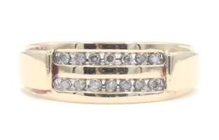 Men's 10KT Yellow Gold 2-Row 0.30 Ctw Round Diamond Channel Wedding Ring 4.67g
