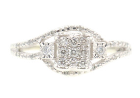 Women's 0.35 Ctw Round Diamond Square Cluster 10KT White Gold Split-Shank Ring