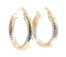 Women's Diamond-Cut 14KT Tri-Color Gold 21.6mm Hinged Hoop Earrings AE 1.37g