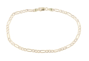 High Shine 10KT Yellow Gold 3.3mm Classic Figaro Chain Bracelet 9 1/4" - 2.04g 