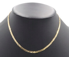 14KT Yellow Gold Diamond Cut Braided Herringbone 16.5" 3.4mm Estate Necklace 