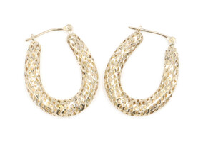 14KT Yellow Gold Cut Out Women's Estate Diamond Cut 26mm Oval Hoop Earrings 1.8g