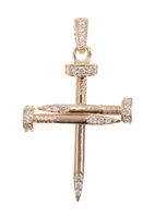 High Shine 14KT Rose Gold 0.37 Ctw Round Diamond Triple Nail Cross Pendant 1.4"