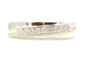 0.18 ctw Round Diamond Diagonal 10KT Yellow & White Gold 4.8mm Wedding Band Ring
