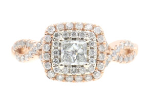 1.20 Ctw Princess & Round Diamond 10KT Rose Gold Double Halo Engagement Ring