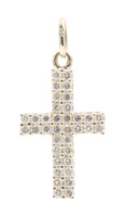 Religious 1.0 Ctw Round Diamond 18KT Yellow Gold (750) 2-Row Cross Pendant 1.3"