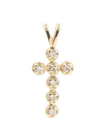 Estate 0.06 ctw Round Diamond Petite 0.5" 10KT Gold Cross Necklace Pendant 0.5g