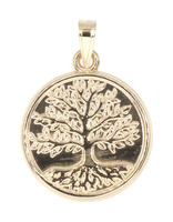 High Shine 14KT Yellow Gold Round Tree of Life Medal Charm Pendant 0.9" - 1.09g