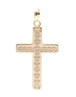 Estate 14KT Yellow Gold 1.3" Unique High Shine Gold Cross Necklace Pendant 0.9g