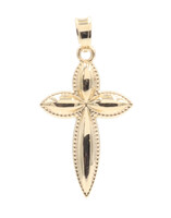 14KT Yellow Gold 28.3mm Light Beaded Edge Passion Cross Necklace Pendant 0.6g