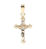 Classic Two Tone 14KT Yellow and White Gold 24.2mm Crucifix Cross Pendant 0.46g
