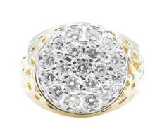 1.95 ctw Round Diamond Round Kentucky Cluster 10K Yellow Gold Filigree Ring 9.2g