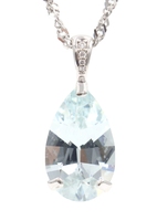5.90 Ct Pear Cut Aquamarine & Round Diamond 14KT Gold Pendant on 20" 14KT Chain