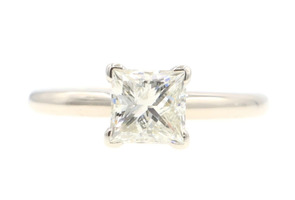Solitaire 1.04 Ct Princess Cut Diamond 14KT White Gold Engagement Ring SDIL 2.2g