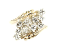 Estate 14KT Yellow Gold Women's 0.60 ctw Round Diamond Waterfall Cluster Ring