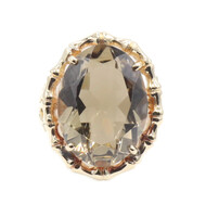 14.70 ctw Oval Cut Smoky Quartz Bamboo Style Setting 10KT Gold Cocktail Ring 