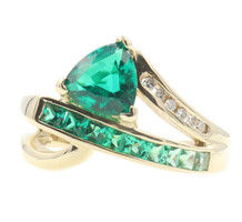 1.75 ctw Lab Created Trilliant & Princess Emerald & Round Diamond 10KT Gold Ring