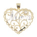 Milgrain 10KT Two-Tone Gold 0.03 Ct Round Diamond "Mom" Heart Pendant 0.96" 1.6g