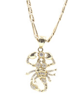 10KT Yellow Gold Cubic Zirconia Scorpion Pendant on 18" 10KT Figaro Necklace 10g