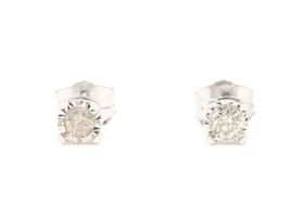 Solitaire Illusion-Set 0.10 Ctw Round Diamond 10KT White Gold Stud Earrings CJ