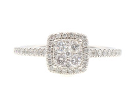 0.65 Ctw Round Diamond Cushion Cluster 10KT White Gold Halo Engagement Ring 2.3g