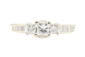 0.98 ctw Princess Cut Diamond Past Present Future 14K White Gold Engagement Ring