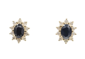 1.40 Ctw Natural Blue Sapphire & Diamond Halo 11.9mm 14KT Gold Stud Earrings