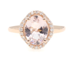 1.15 Ct Oval Morganite & Round Diamond 14KT Rose Gold Halo Engagement Ring HDI