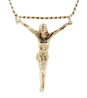 Religious 10KT Yellow Gold 2" Jesus Corpus Pendant on 10KT Curb Chain 22" 17.57g