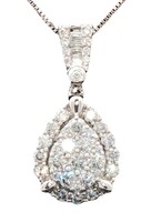 1.10 Ctw Round & Baguette Diamond 14KT Gold Pear Cluster on 14KT Box Chain 18"