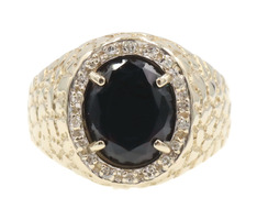 1.30 Ct Oval Black Onyx & Round Diamond 10KT Yellow Gold Nugget Ring 6.9g