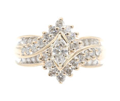 14KT Yellow Gold 0.52 ctw Marquise and Round Diamond Halo Estate Keepsake Ring