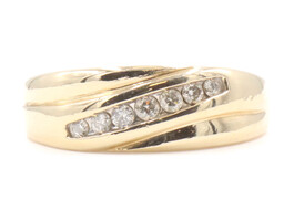 Men's 0.29 ctw Round Diamond Diagonal 14KT Yellow Gold 8mm Wedding Band Ring 