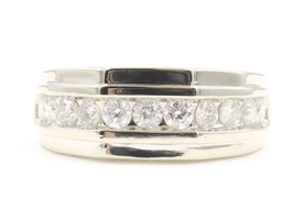 Men's 1.18 Ctw Round Diamond 10KT White Gold Angled Channel Wedding Band MGW