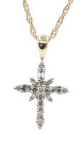 0.24 Ctw Round & Baguette Diamond 14KT Cross Pendant on 10KT Gold Rope Chain 20"