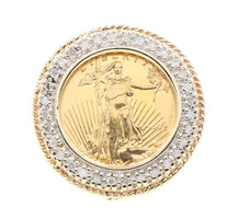 1/10 oz Gold Liberty Coin Ring with 0.30 ctw Round Diamond Bezel 10KT Ring 8.3g